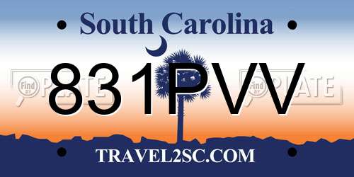 831PVV South Carolina License Plate