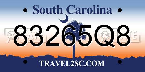 83265Q8 South Carolina License Plate