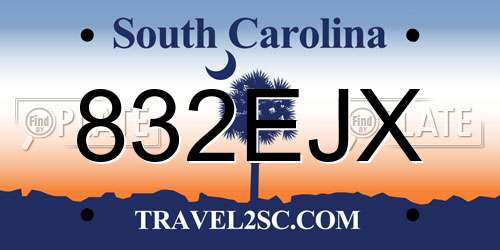 832EJX South Carolina License Plate
