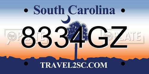 8334GZ South Carolina License Plate