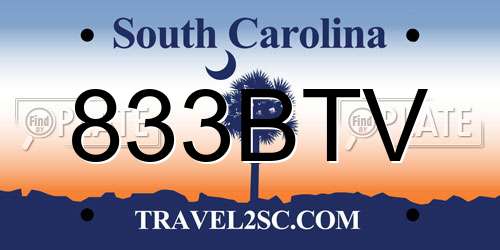 833BTV South Carolina License Plate