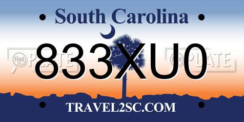 833XU0 South Carolina License Plate