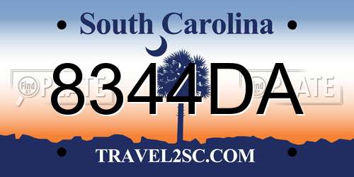 8344DA South Carolina License Plate
