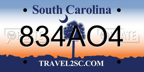 834AO4 South Carolina License Plate
