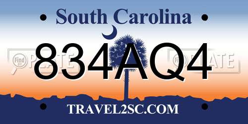 834AQ4 South Carolina License Plate