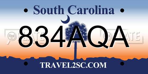 834AQA South Carolina License Plate