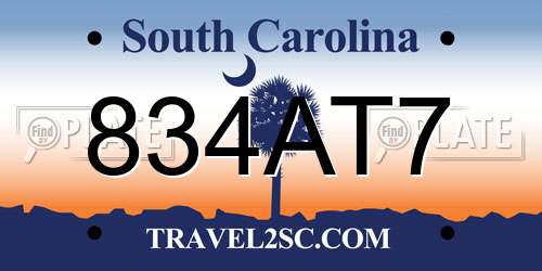 834AT7 South Carolina License Plate