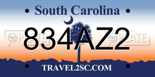 834AZ2 South Carolina License Plate