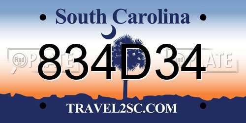 834D34 South Carolina License Plate
