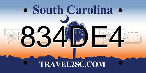 834DE4 South Carolina License Plate