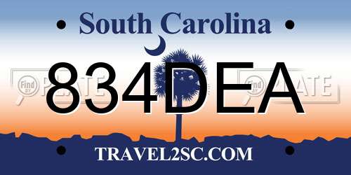 834DEA South Carolina License Plate