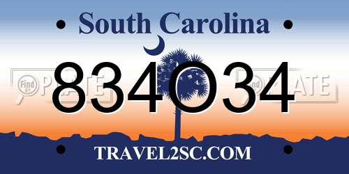 834O34 South Carolina License Plate