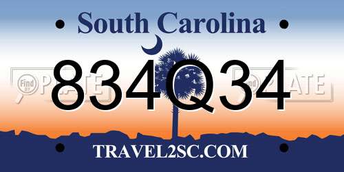 834Q34 South Carolina License Plate