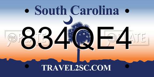 834QE4 South Carolina License Plate