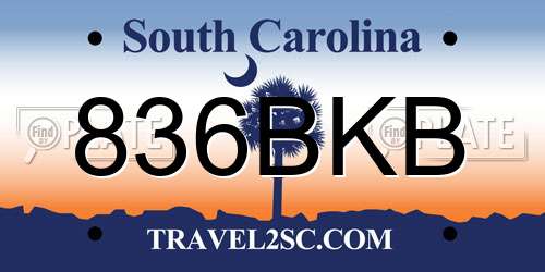 836BKB South Carolina License Plate