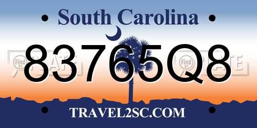 83765Q8 South Carolina License Plate
