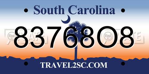83768O8 South Carolina License Plate