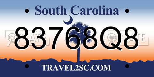 83768Q8 South Carolina License Plate