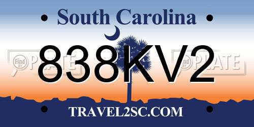 838KV2 South Carolina License Plate