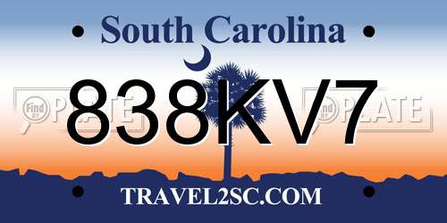 838KV7 South Carolina License Plate