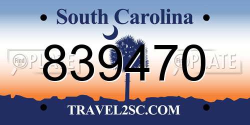 839470 South Carolina License Plate