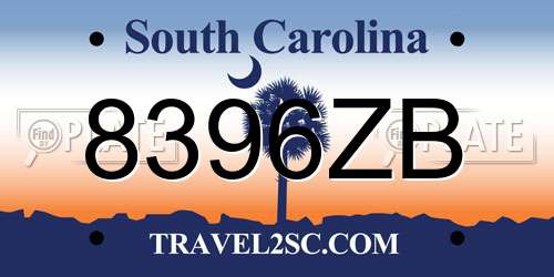 8396ZB South Carolina License Plate