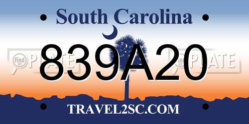 839A20 South Carolina License Plate