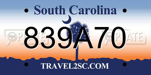 839A70 South Carolina License Plate