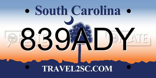 839ADY South Carolina License Plate