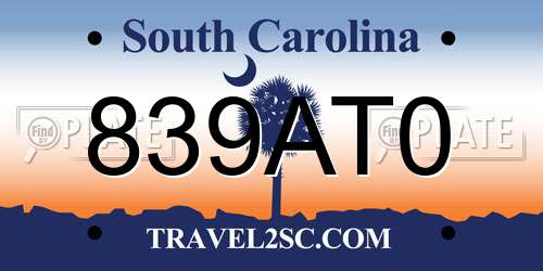 839AT0 South Carolina License Plate