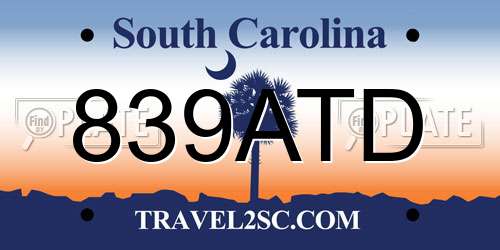 839ATD South Carolina License Plate