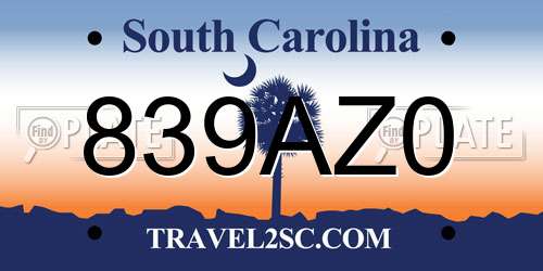 839AZ0 South Carolina License Plate