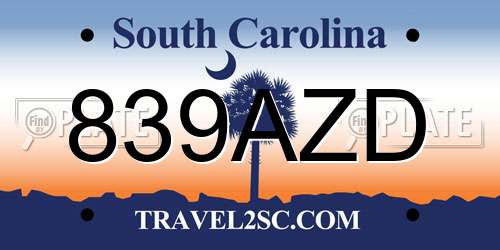 839AZD South Carolina License Plate