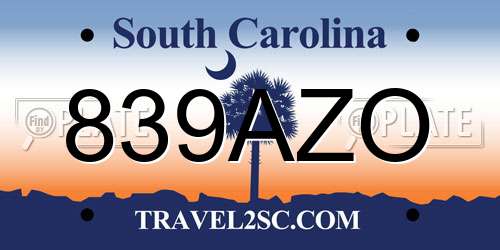 839AZO South Carolina License Plate