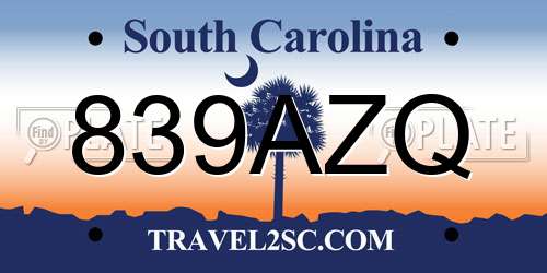 839AZQ South Carolina License Plate