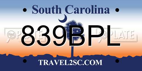 839BPL South Carolina License Plate