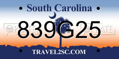 839G25 South Carolina License Plate