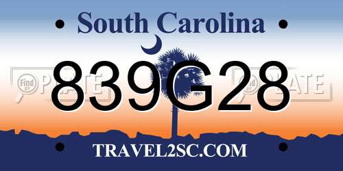 839G28 South Carolina License Plate