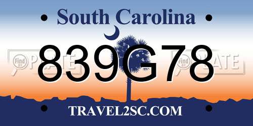 839G78 South Carolina License Plate