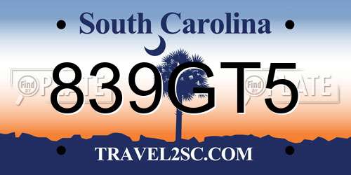 839GT5 South Carolina License Plate