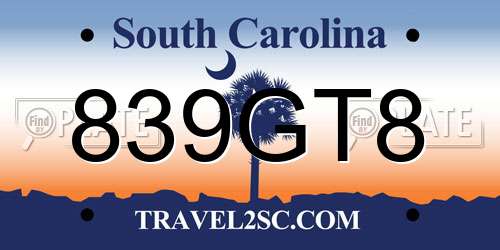 839GT8 South Carolina License Plate