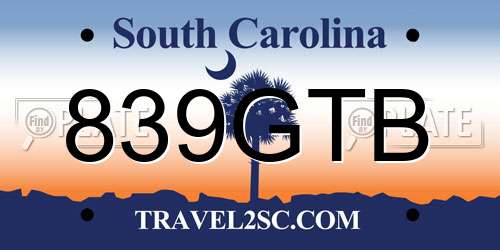 839GTB South Carolina License Plate