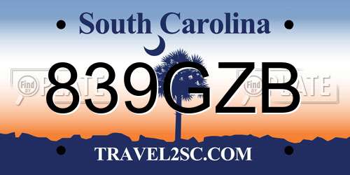 839GZB South Carolina License Plate