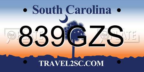 839GZS South Carolina License Plate