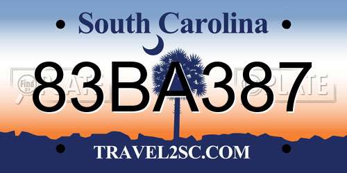 83BA387 South Carolina License Plate