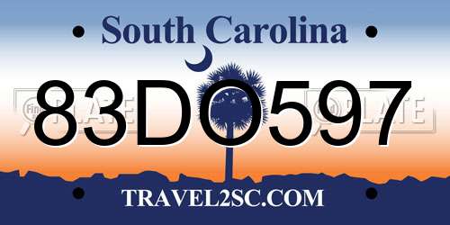 83DO597 South Carolina License Plate