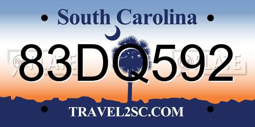83DQ592 South Carolina License Plate