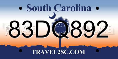 83DQ892 South Carolina License Plate