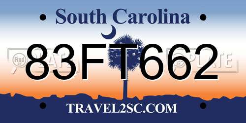 83FT662 South Carolina License Plate