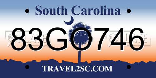 83GO746 South Carolina License Plate